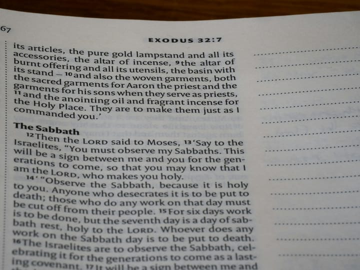 Close-up of text from the book of exodus